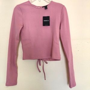 NWT Ribbed Crochet Lace-Up Top